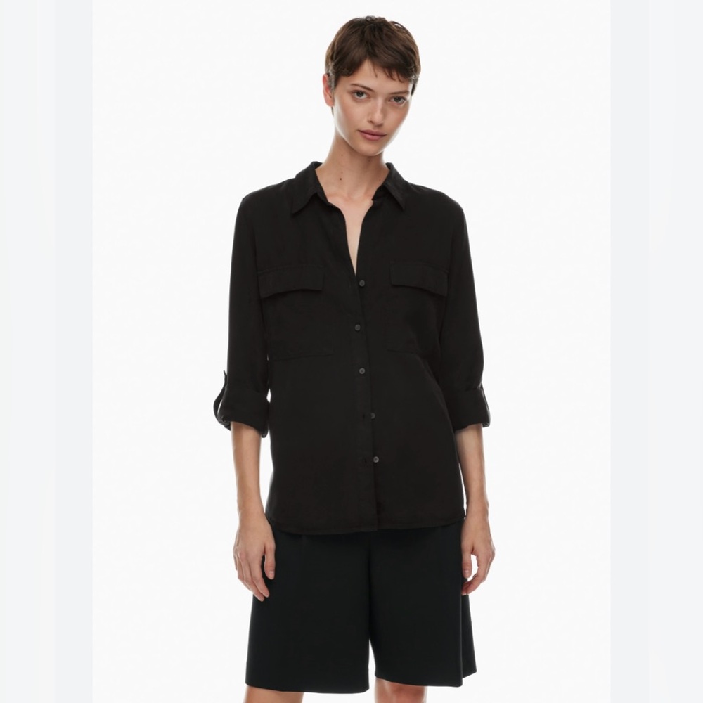 Babaton Aritzia Drapey Twill Utility ButtonUp Shirt NWOT-Black-Sz Xs-Oversized-S